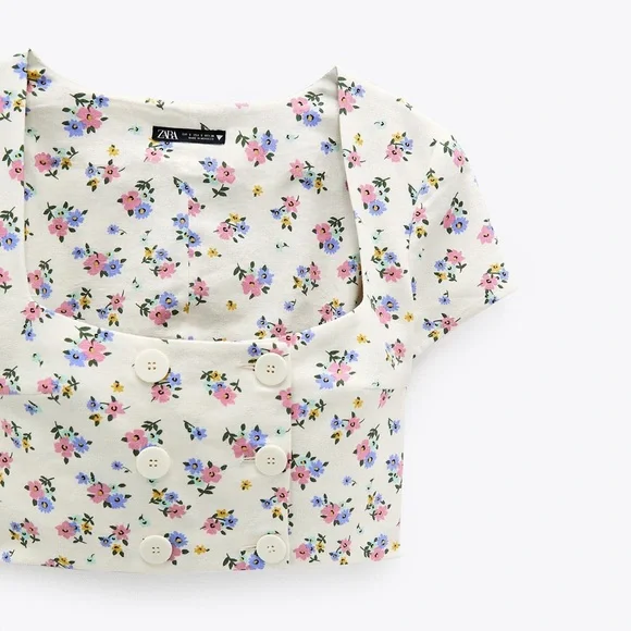 Zara linen blend floral print top NWT - Picture 7 of 8